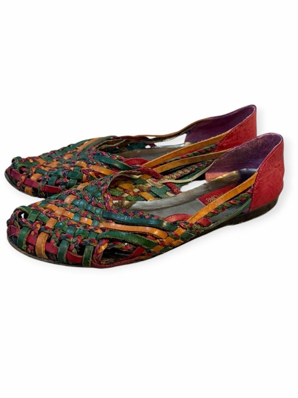 L.J. SIMONE VINTAGE 1980s Multicolor Woven Leather Huarache Flats 8M